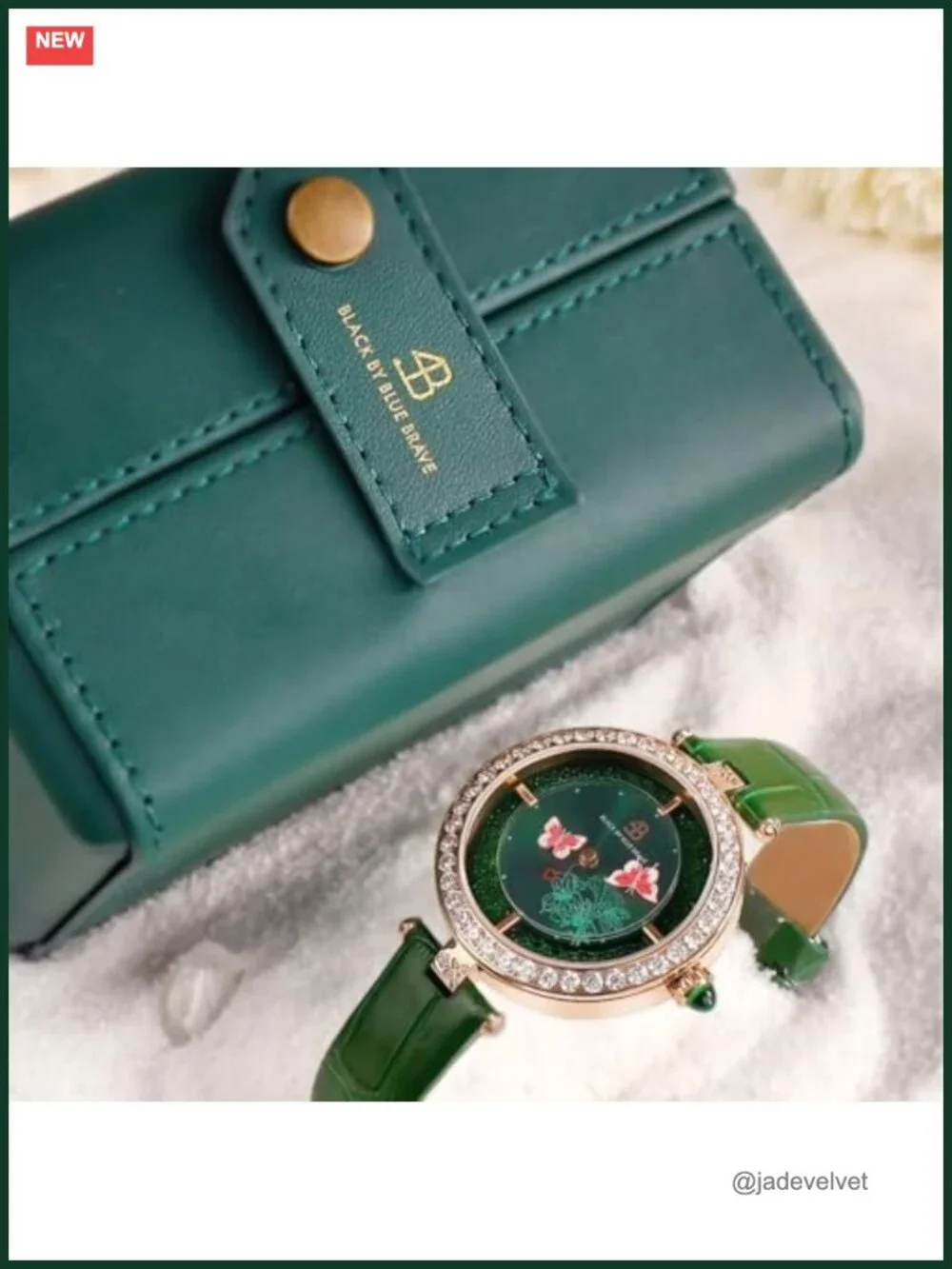 Butterfly Watch for Women Leather Strap Sapphire Crystal Quartz 34mm